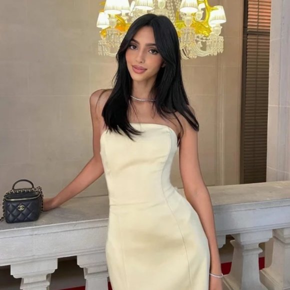 ZARA CHAMPAGNE SATIN EFFECT STRAPLESS TIE UP STRAPPY BACK MIDI MAXI DRESS $129.9 - Picture 16 of 17